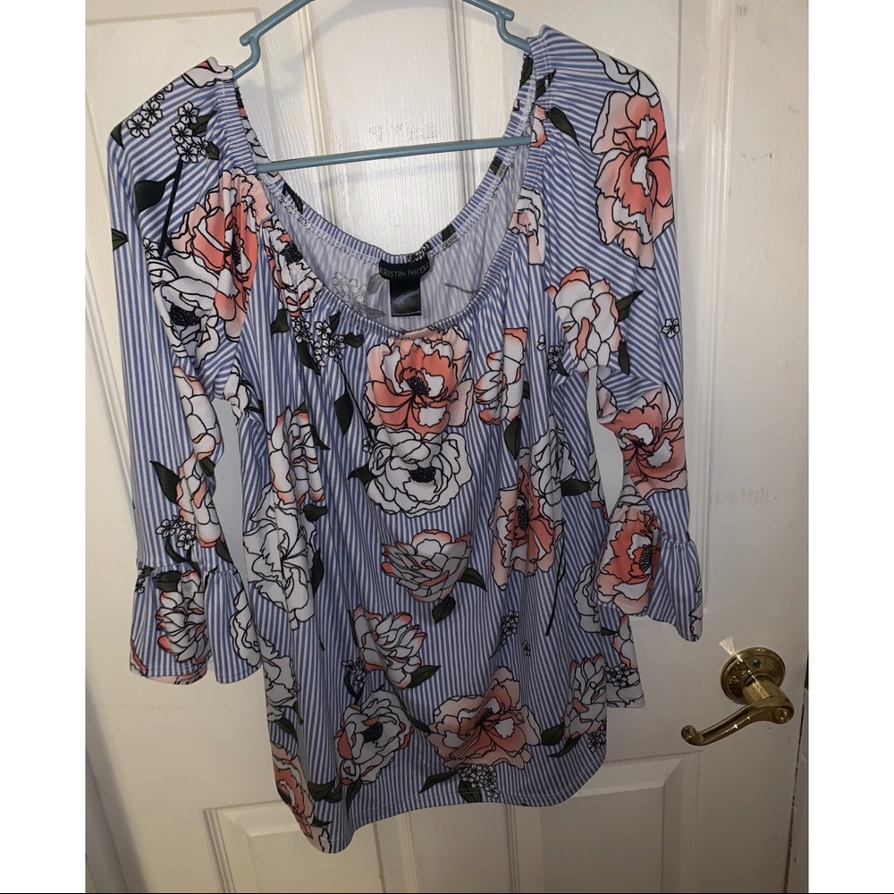 Striped-Floral off the shoulder top